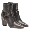 Eabno Leather Buckle Detail Ankle Boots