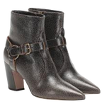 Eabno Leather Buckle Detail Ankle Boots