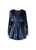 Navy Blue Velvet V-neck Mini Dress