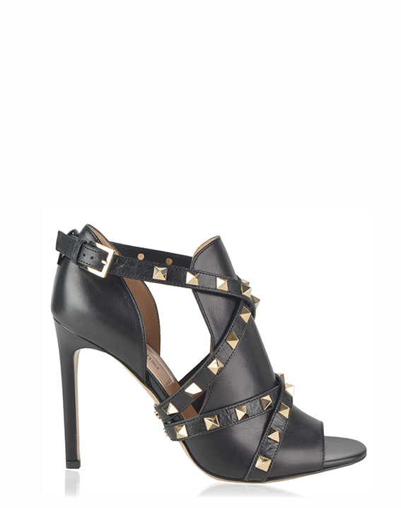 Black Leather Rockstud Booties