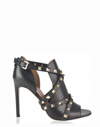 Black Leather Rockstud Booties