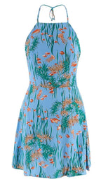Blue Coral Print Dress
