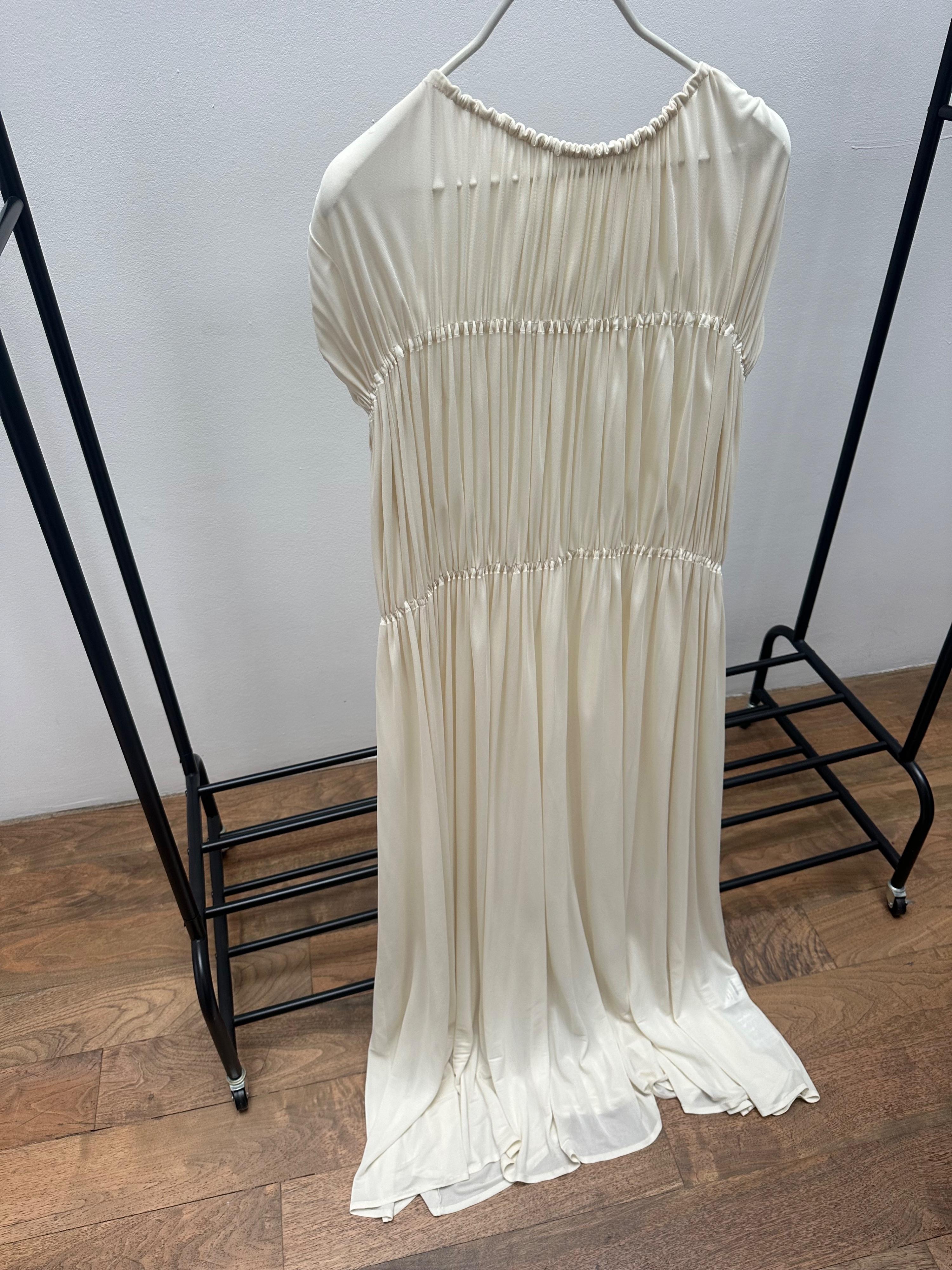 Jil Sander Cream Pleated Dress