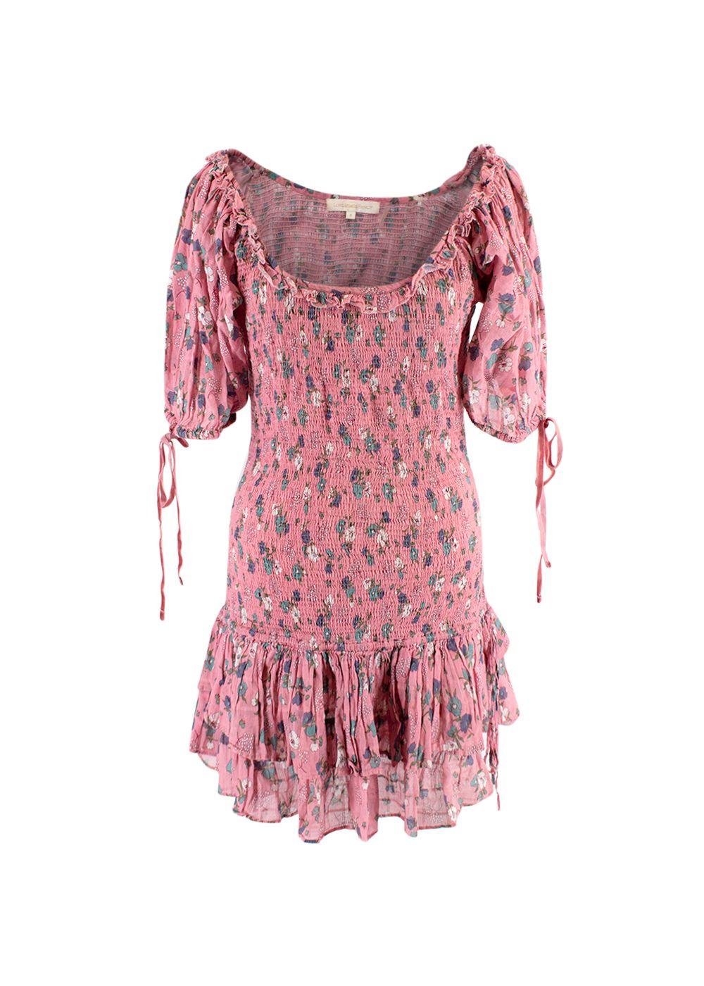 Violet Floral Printed Cotton Ruffled Mini Dress