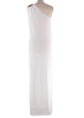 Elena Makri White One Shoulder Maxi Dress with Gold Shell Detail