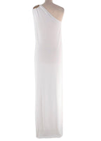 Elena Makri White One Shoulder Maxi Dress with Gold Shell Detail