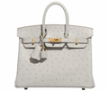 Hermès HSS Autruche Gris Perle Birkin 25 With Gold-tone Hardware