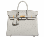 Hermès HSS Autruche Gris Perle Birkin 25 With Gold-tone Hardware
