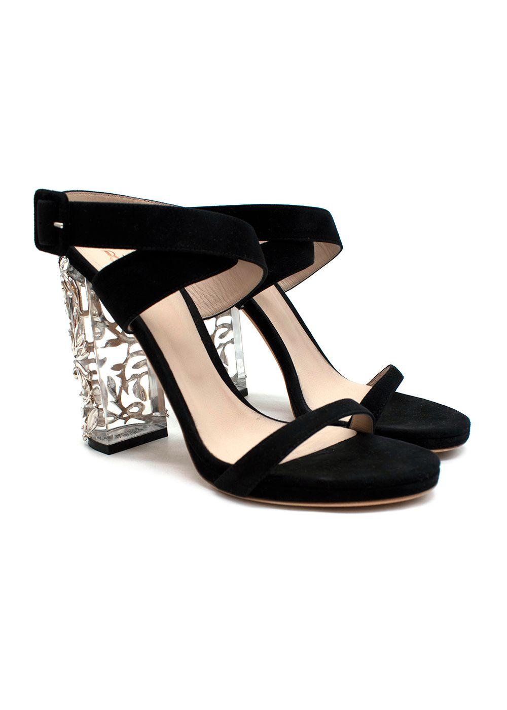 Ralph & Russo Black Suede Eden Plexi Sandals