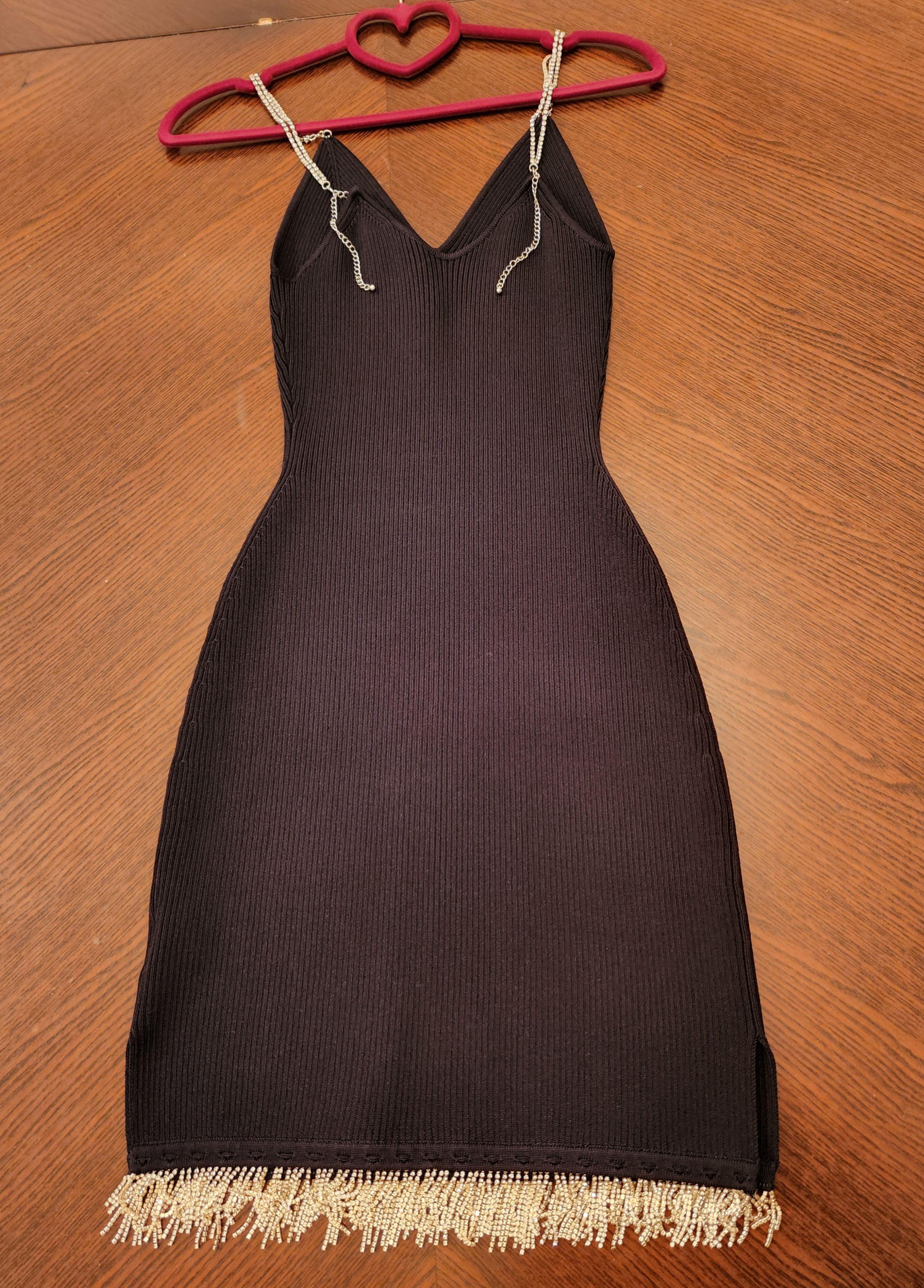 Bella Crystal Tassel Black Bodycon Dress