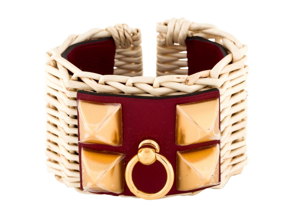 Hermes Raffia And Leather Picnic Cuff