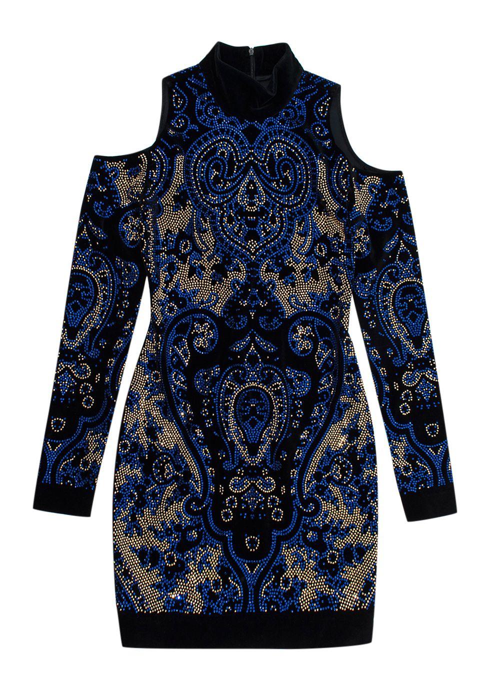 Balmain Cutout crystal-embellished velvet mini dress