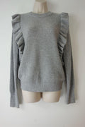 grey ribbed frilled shoulder jumper
