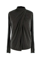 Ganni Charcoal Draped Long Sleeve Top