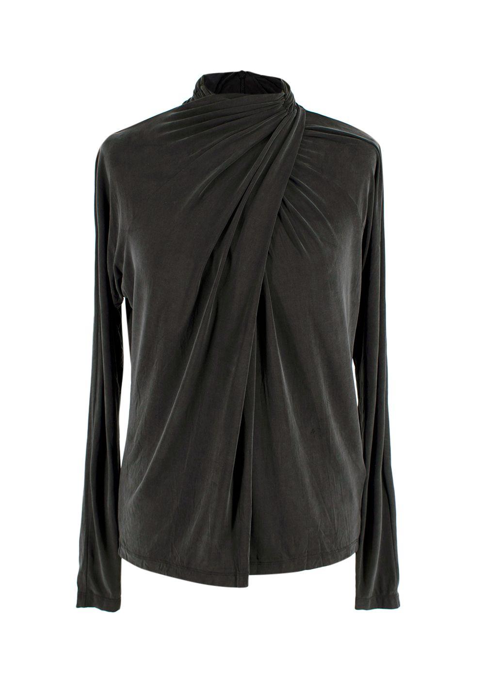 Ganni Charcoal Draped Long Sleeve Top