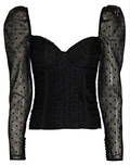 Black Polka-Dot Mesh Long-Sleeve Corset Top