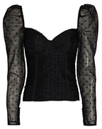 Black Polka-Dot Mesh Long-Sleeve Corset Top