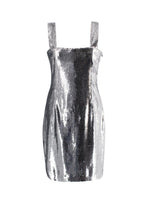 Galvan Silver Sequin Square Neckline Midi Dress