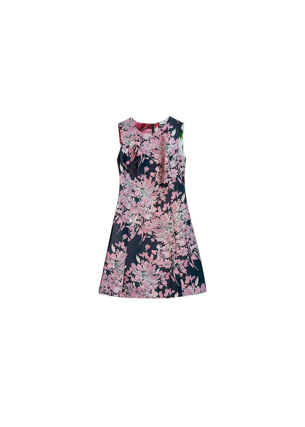 pink & black floral Duchesse satin dress