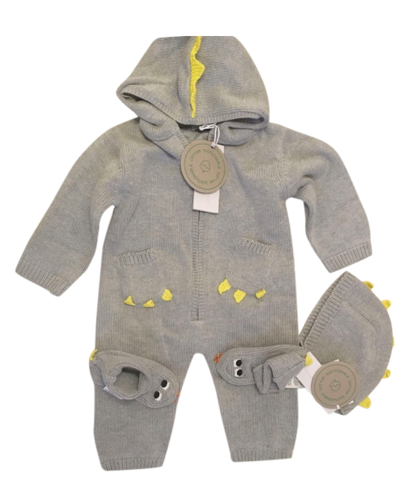 Stella McCartney Grey Merino Wool Dragon BabyGrow, Hat & Booties