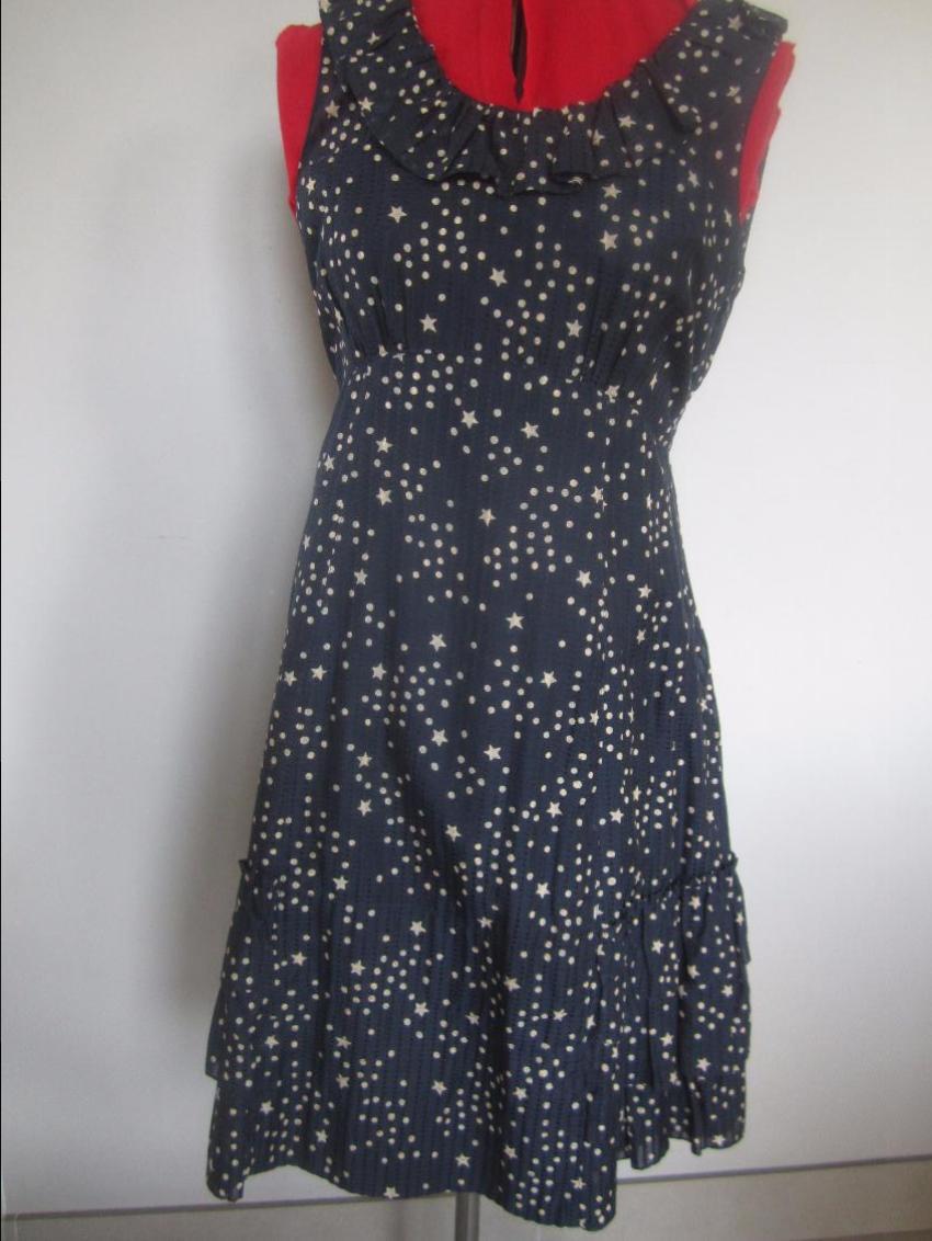 Marc by Marc Jacobs Blue White Star Print Ruffle Detail Dress