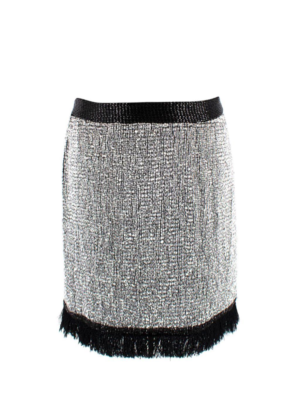 Tom Ford Silver Silk Beaded Mini Skirt