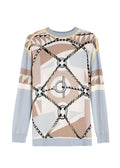 Hermes Blue and Beige Figure Artistique Silk & Cotton Jumper