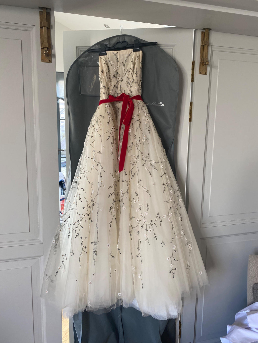 Floral Embroidered Ivory Tulle Gown