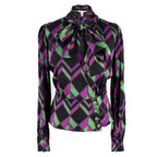 Diane Von Furstenberg Purple Geometric Print Pussy-bow Silk Blouse