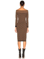 Fendi Bardot Monogram Midi Dress
