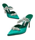 Manolo Blahnik Embellished Green Satin Mules