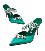 Manolo Blahnik Embellished Green Satin Mules