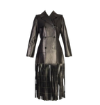 Valentino Black Leather Trench Coat with Fringe Detail