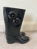 Black Rubber Camellia Rain Boots