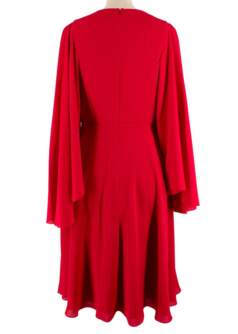 Mikael Aghal Red Cape Sleeve Midi Dress