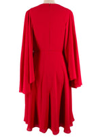 Mikael Aghal Red Cape Sleeve Midi Dress