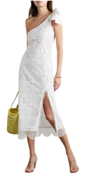 Waimari White Mangler One Shoulder Lace Midi Dress