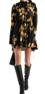 Magda Butrym Black Yellow Florals Silk Mini Dress