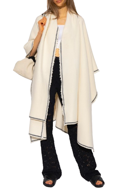 Jil Sander Cream Wool Cape with Black Trim