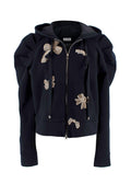 Dice Kayek Crystal Bow Embellished Puff Sleeve Jacket