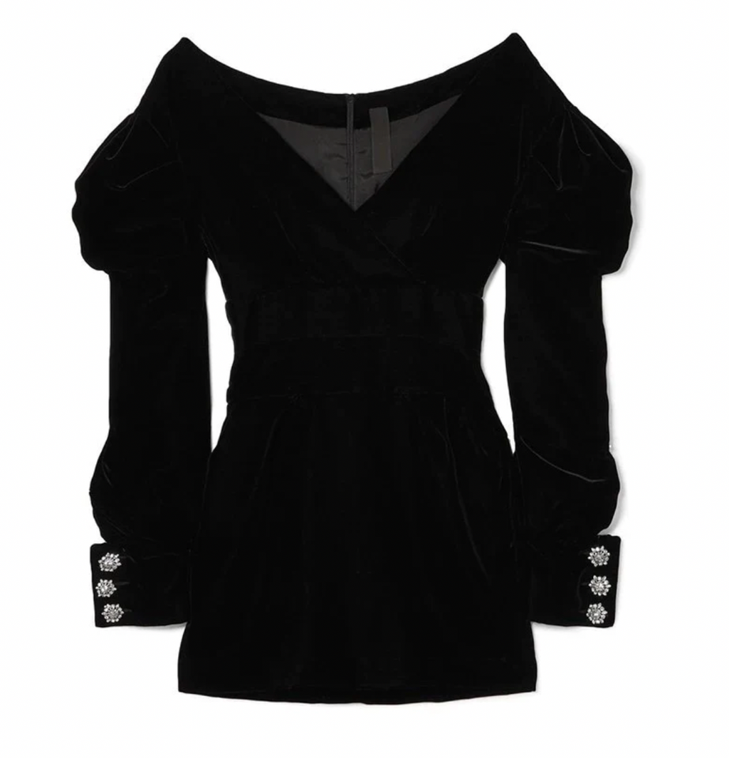 Velvet Off Shoulder Embellished Sleeve Mini Dress