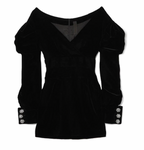 Velvet Off Shoulder Embellished Sleeve Mini Dress
