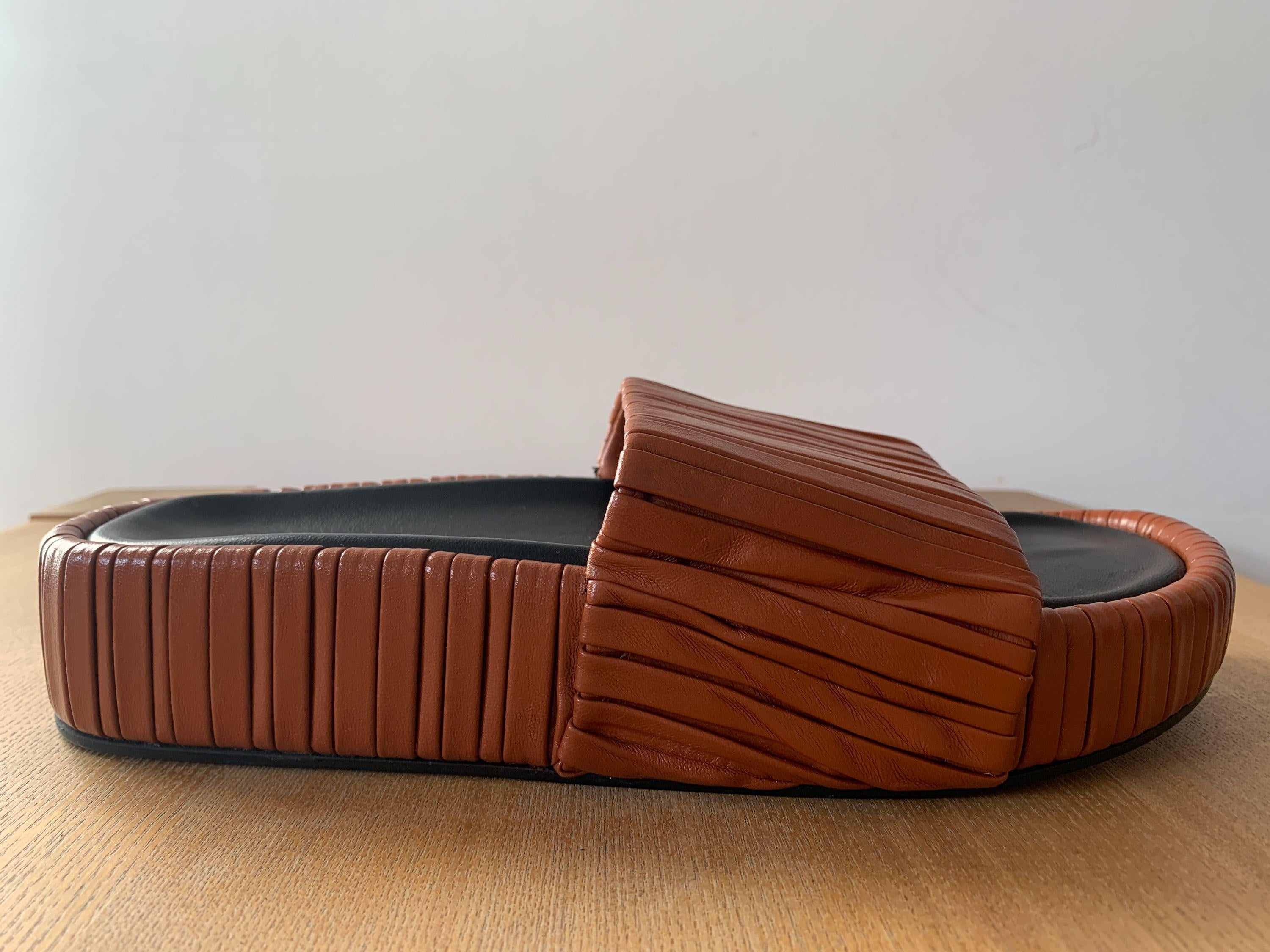 NEOUS Tan Brown Leather Slides
