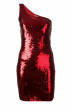 Saint Laurent Red Sequin One Shoulder Mini Dress