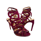 Alexandre Birman Burgundy Suede & Snakeskin Cage Sandals