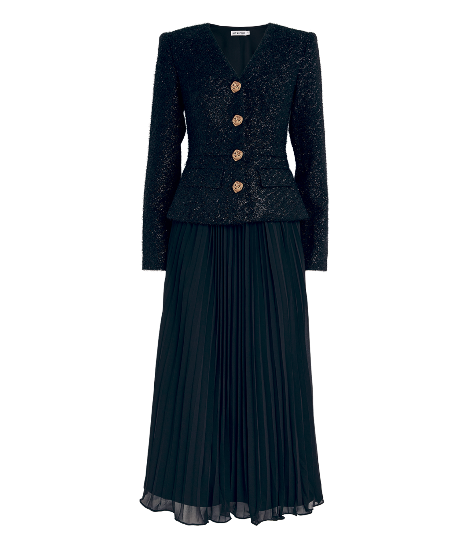 Self Portrait Faux-pearl Button Midi Dress in Boucle