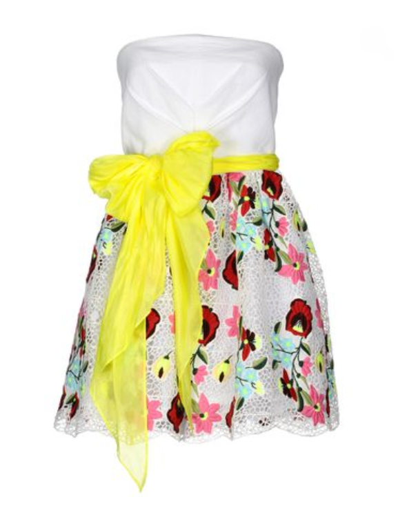 Manoush White Puffy Strapless Dress with Embroidery
