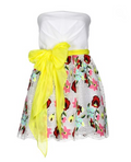 Manoush White Puffy Strapless Dress with Embroidery