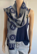 Fendi Navy and Grey Merino Wool Scarf