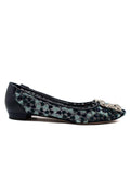 Manolo Blahnik Navy Lace Jewel Buckle Flat Pumps
